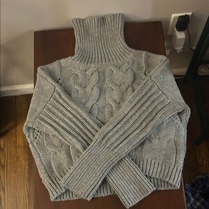 Cozy Gray Cable Knit Turtleneck Sweater
